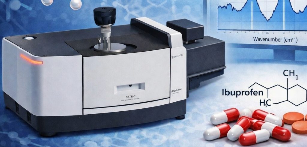 آنالیز ایبوپروفن مطابق با فارماکوپه امریکا و اروپا توسط دستگاه FTIR شیمادزو مدل IRSpirit