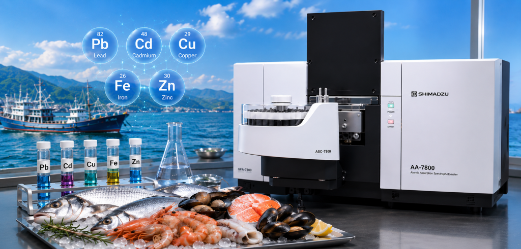 آنالیز فلزات سنگین در ماهی و غذاهای دریایی با دستگاه جذب اتمی Shimadzu AA-7800
